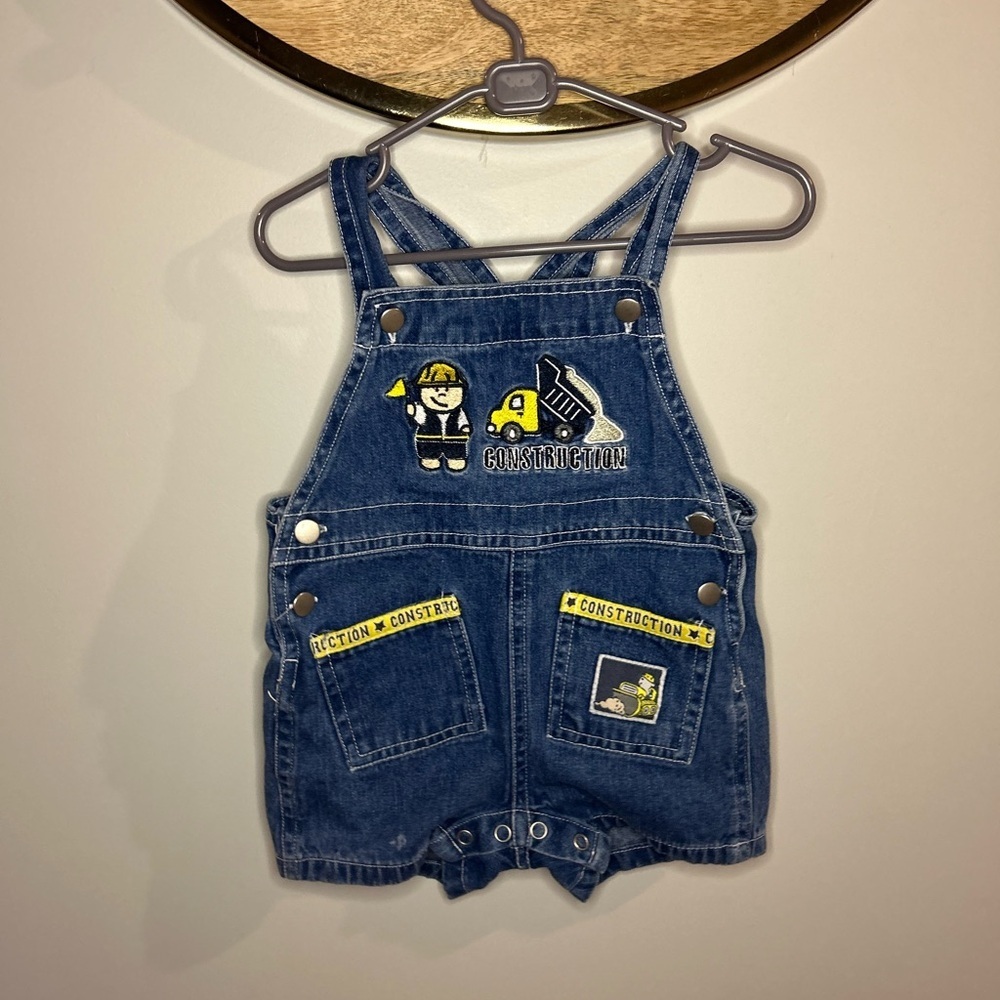 Source Unknown Kids Denim Overalls with Construction Theme